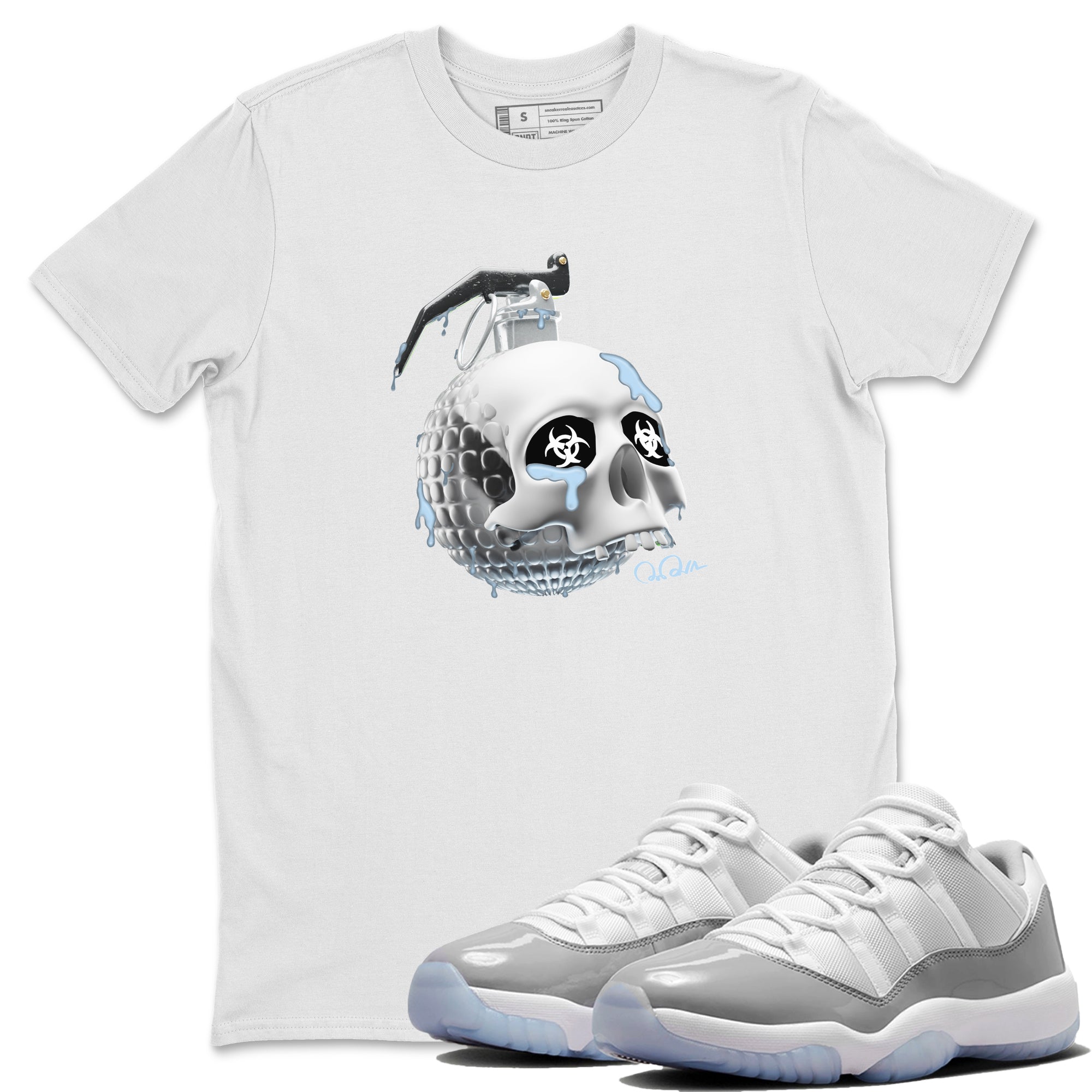 Air Jordan 11 White Cement Sneaker Match Tees Skull Bomb Sneaker Tees Air Jordan 11 Cement Grey Sneaker Release Tees Unisex Shirts White 1