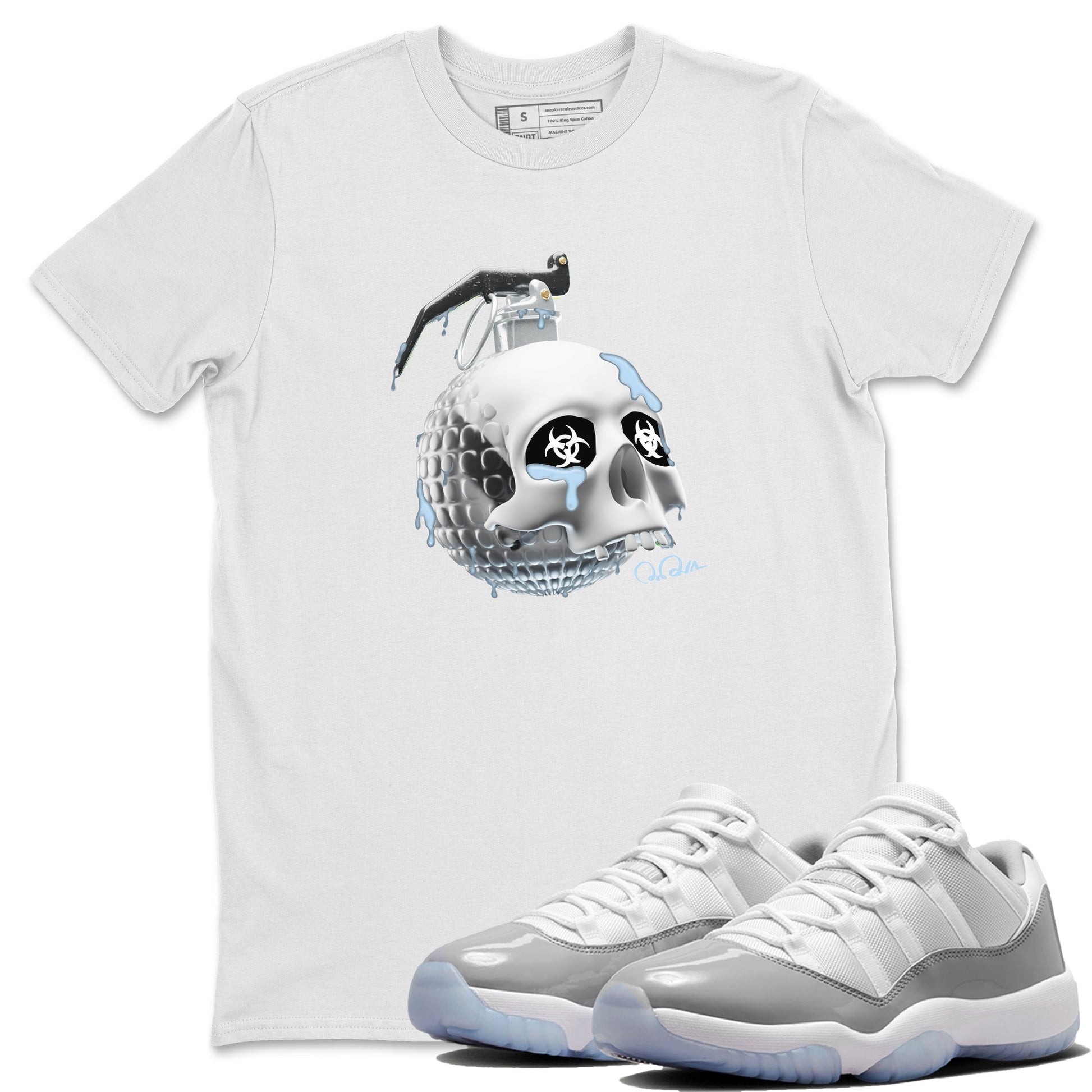 Air Jordan 11 White Cement Sneaker Match Tees Skull Bomb Sneaker Tees Air Jordan 11 Cement Grey Sneaker Release Tees Unisex Shirts White 1