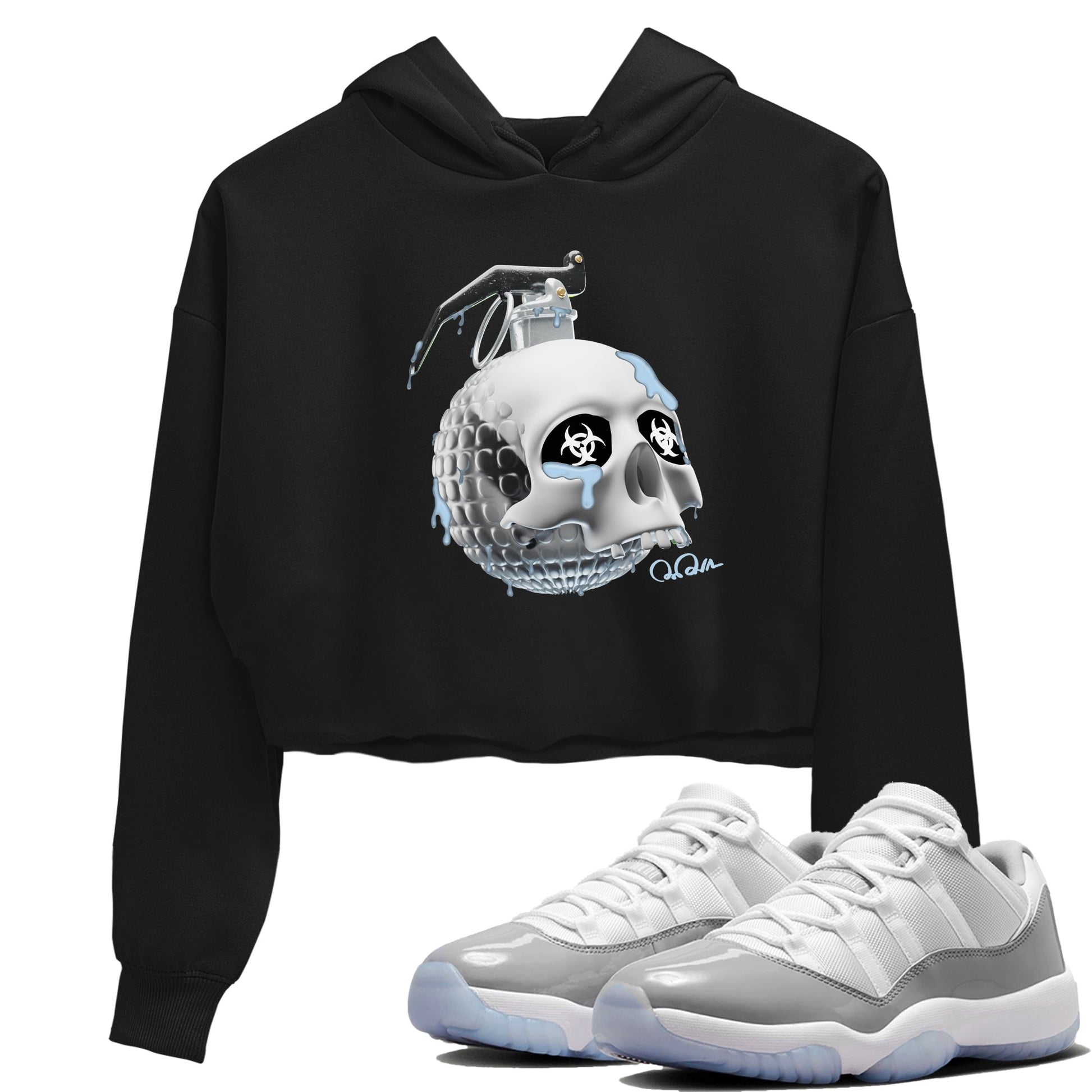 Air Jordan 11 White Cement Sneaker Match Tees Skull Bomb Sneaker Tees Air Jordan 11 Cement Grey Sneaker Release Tees Women's Shirts Black 1