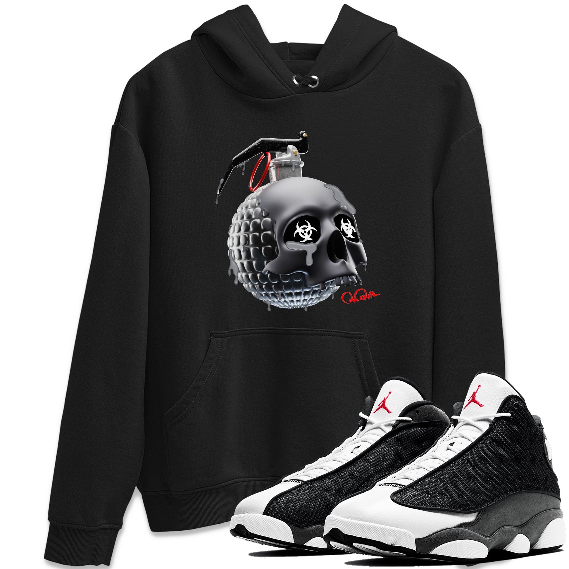 Air Jordan 13 Black Flint Sneaker Match Tees Skull Bomb Sneaker Tees AJ13 Retro Black Flint Sneaker Release Tees Unisex Shirts Black 1