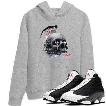 Air Jordan 13 Black Flint Sneaker Match Tees Skull Bomb Sneaker Tees AJ13 Retro Black Flint Sneaker Release Tees Unisex Shirts Heather Grey 1
