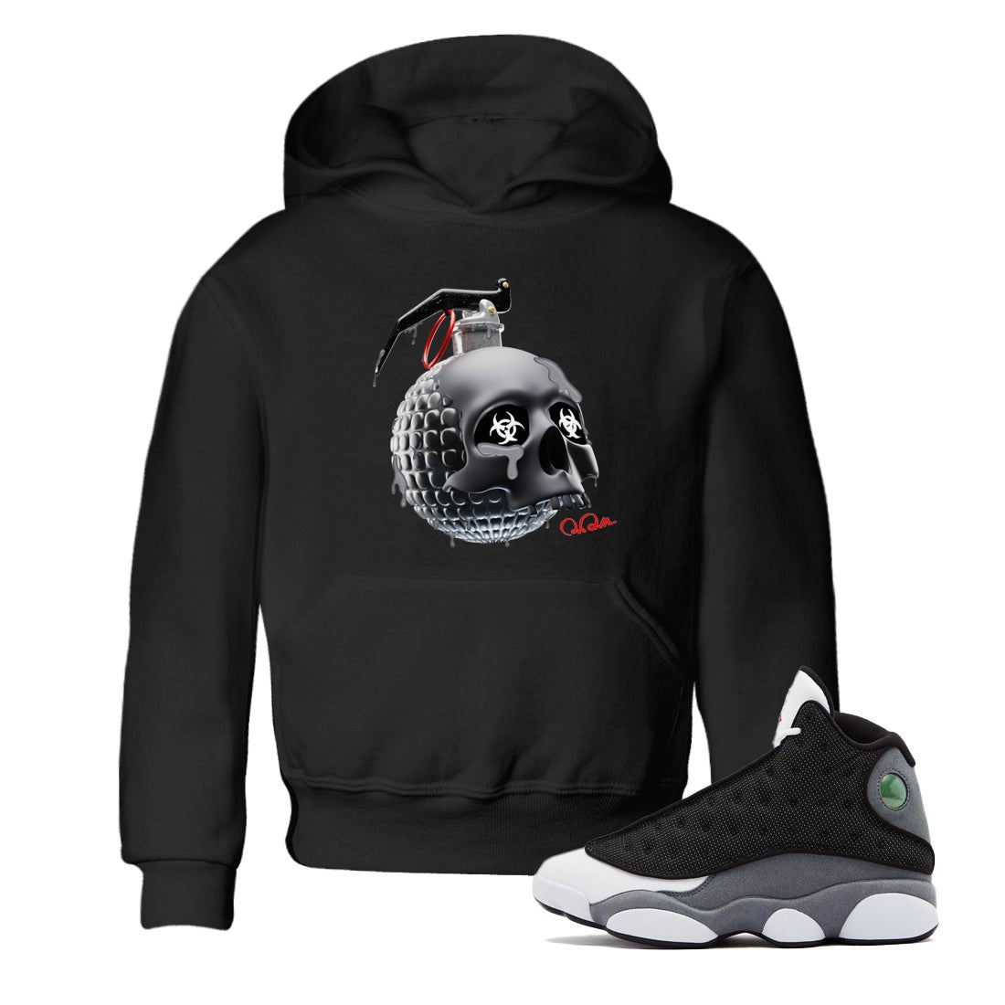 Air Jordan 13 Black Flint Sneaker Match Tees Skull Bomb Sneaker Tees AJ13 Retro Black Flint Sneaker Release Tees Kids Shirts Black 1