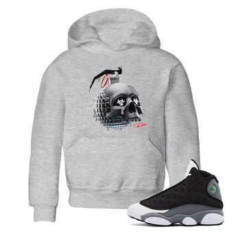 Air Jordan 13 Black Flint Sneaker Match Tees Skull Bomb Sneaker Tees AJ13 Retro Black Flint Sneaker Release Tees Kids Shirts Heather Grey 1
