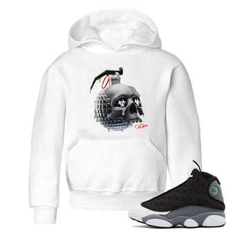 Air Jordan 13 Black Flint Sneaker Match Tees Skull Bomb Sneaker Tees AJ13 Retro Black Flint Sneaker Release Tees Kids Shirts White 1