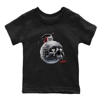 Air Jordan 13 Black Flint Sneaker Match Tees Skull Bomb Sneaker Tees AJ13 Retro Black Flint Sneaker Release Tees Kids Shirts Black 2