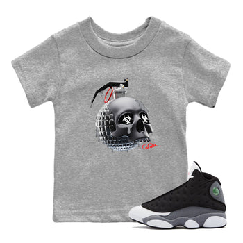 Air Jordan 13 Black Flint Sneaker Match Tees Skull Bomb Sneaker Tees AJ13 Retro Black Flint Sneaker Release Tees Kids Shirts Heather Grey 1