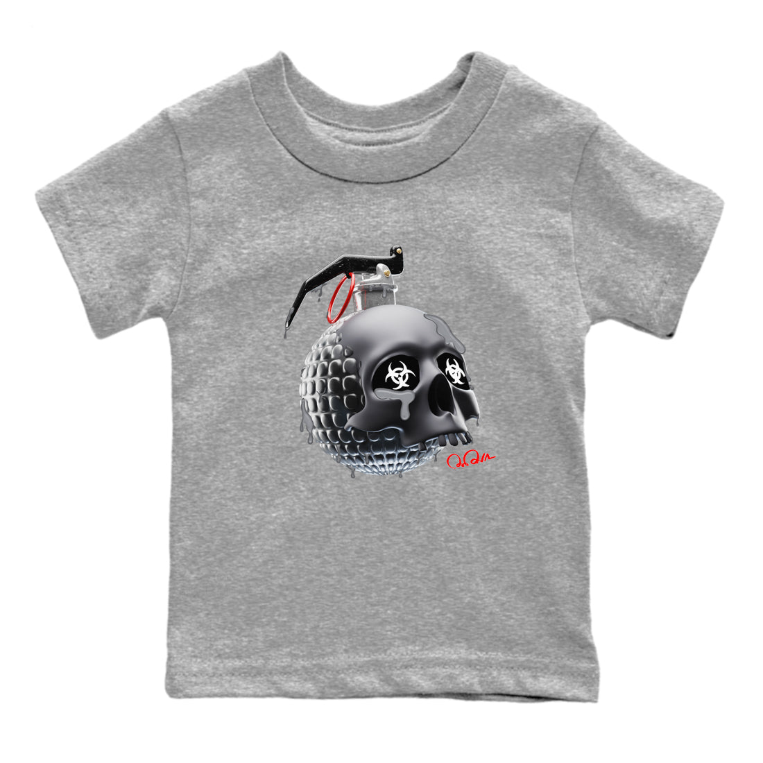 Air Jordan 13 Black Flint Sneaker Match Tees Skull Bomb Sneaker Tees AJ13 Retro Black Flint Sneaker Release Tees Kids Shirts Heather Grey 2