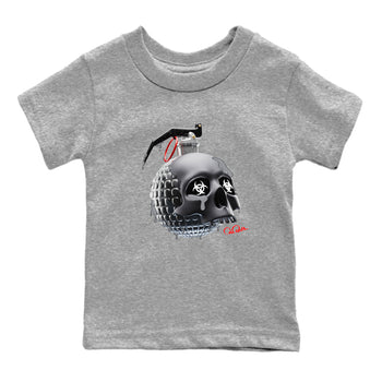 Air Jordan 13 Black Flint Sneaker Match Tees Skull Bomb Sneaker Tees AJ13 Retro Black Flint Sneaker Release Tees Kids Shirts Heather Grey 2