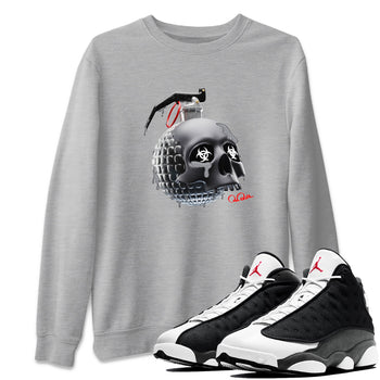 Air Jordan 13 Black Flint Sneaker Match Tees Skull Bomb Sneaker Tees AJ13 Retro Black Flint Sneaker Release Tees Unisex Shirts Heather Grey 1