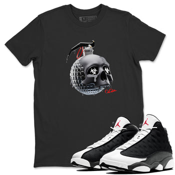 Air Jordan 13 Black Flint Sneaker Match Tees Skull Bomb Sneaker Tees AJ13 Retro Black Flint Sneaker Release Tees Unisex Shirts Black 1