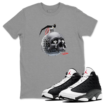 Air Jordan 13 Black Flint Sneaker Match Tees Skull Bomb Sneaker Tees AJ13 Retro Black Flint Sneaker Release Tees Unisex Shirts Heather Grey 1