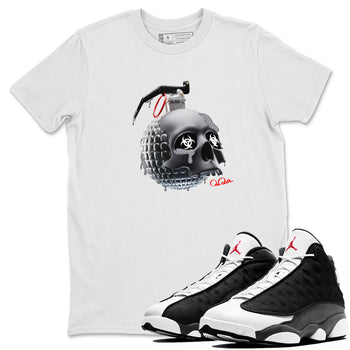 Air Jordan 13 Black Flint Sneaker Match Tees Skull Bomb Sneaker Tees AJ13 Retro Black Flint Sneaker Release Tees Unisex Shirts White 1