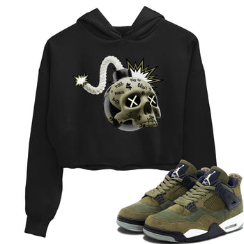 Air Jordan 4 Medium Olive shirt to match jordans Skull Bomb sneaker tees AJ4Medium Olive SNRT Sneaker Release Tees Black 1 Crop T-Shirt