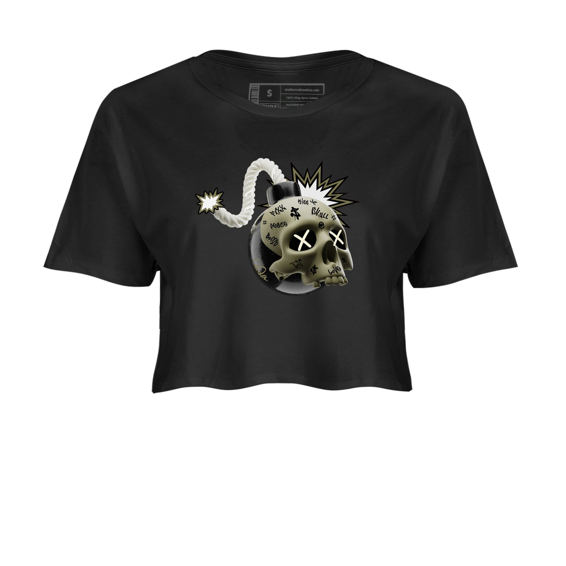Air Jordan 4 Medium Olive shirt to match jordans Skull Bomb sneaker tees AJ4Medium Olive SNRT Sneaker Release Tees Black 2 Crop T-Shirt