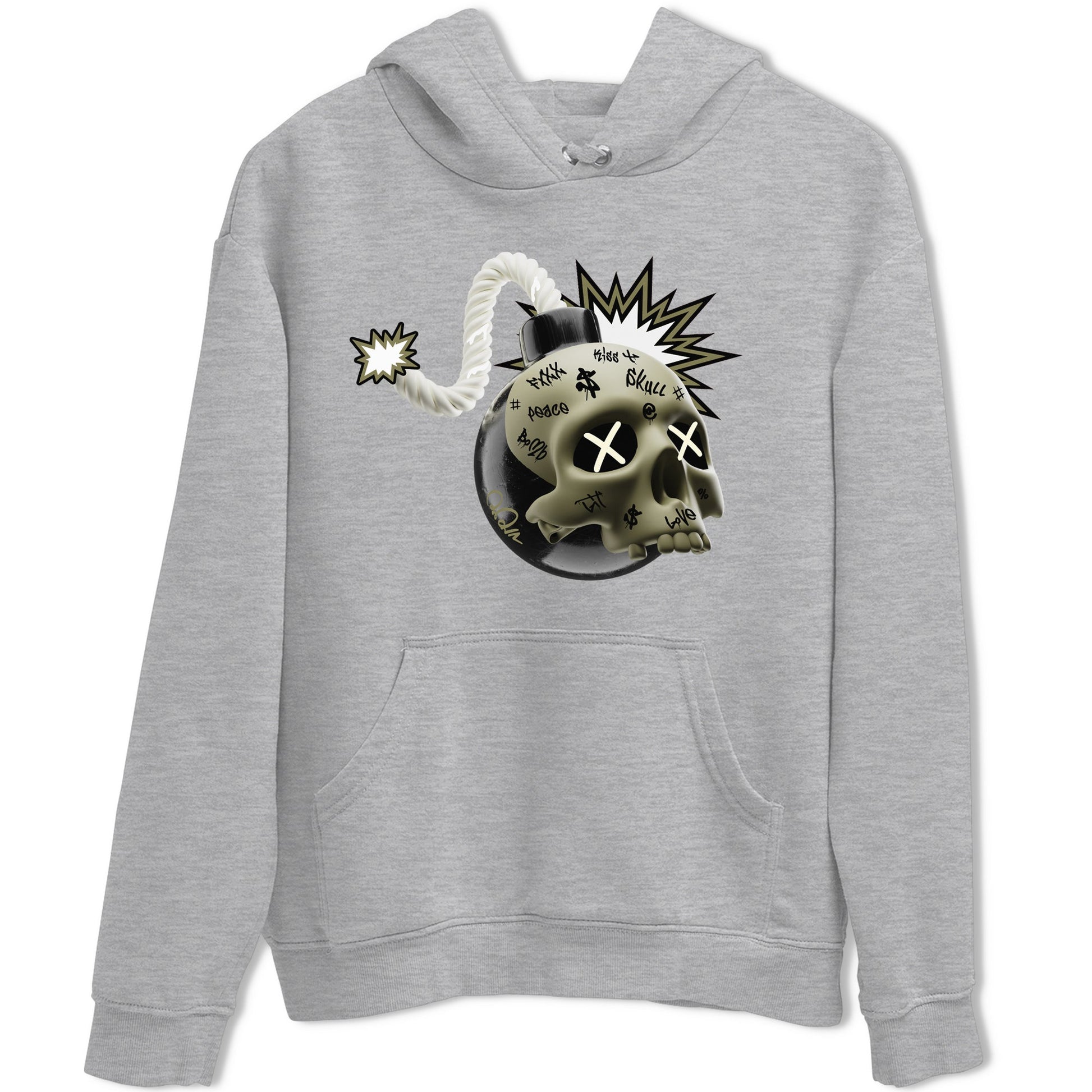 Air Jordan 4 Medium Olive shirt to match jordans Skull Bomb sneaker tees AJ4Medium Olive SNRT Sneaker Release Tees Unisex Heather Grey 2 T-Shirt