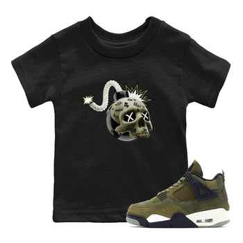 Air Jordan 4 Medium Olive shirt to match jordans Skull Bomb sneaker tees AJ4Medium Olive SNRT Sneaker Release Tees Baby Toddler Black 1 T-Shirt