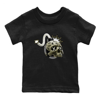 Air Jordan 4 Medium Olive shirt to match jordans Skull Bomb sneaker tees AJ4Medium Olive SNRT Sneaker Release Tees Baby Toddler Black 2 T-Shirt