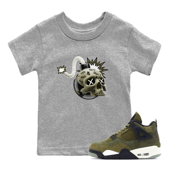 Air Jordan 4 Medium Olive shirt to match jordans Skull Bomb sneaker tees AJ4Medium Olive SNRT Sneaker Release Tees Baby Toddler Heather Grey 1 T-Shirt
