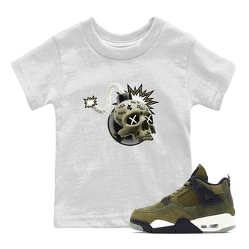 Air Jordan 4 Medium Olive shirt to match jordans Skull Bomb sneaker tees AJ4Medium Olive SNRT Sneaker Release Tees Baby Toddler White 1 T-Shirt