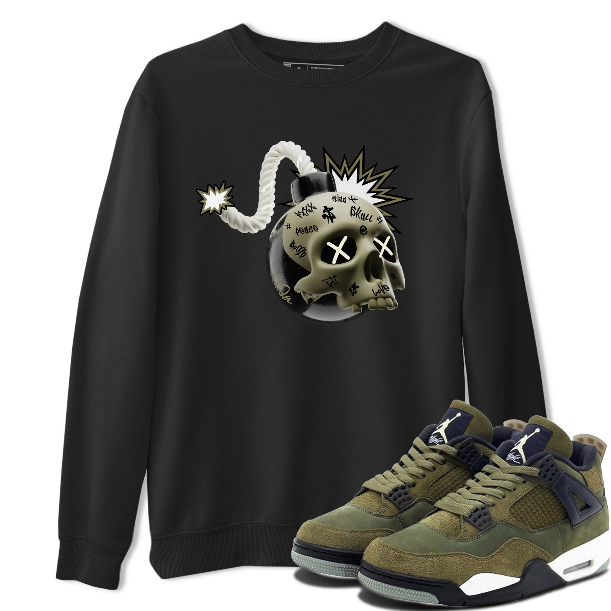 Air Jordan 4 Medium Olive shirt to match jordans Skull Bomb sneaker tees AJ4Medium Olive SNRT Sneaker Release Tees Unisex Black 1 T-Shirt