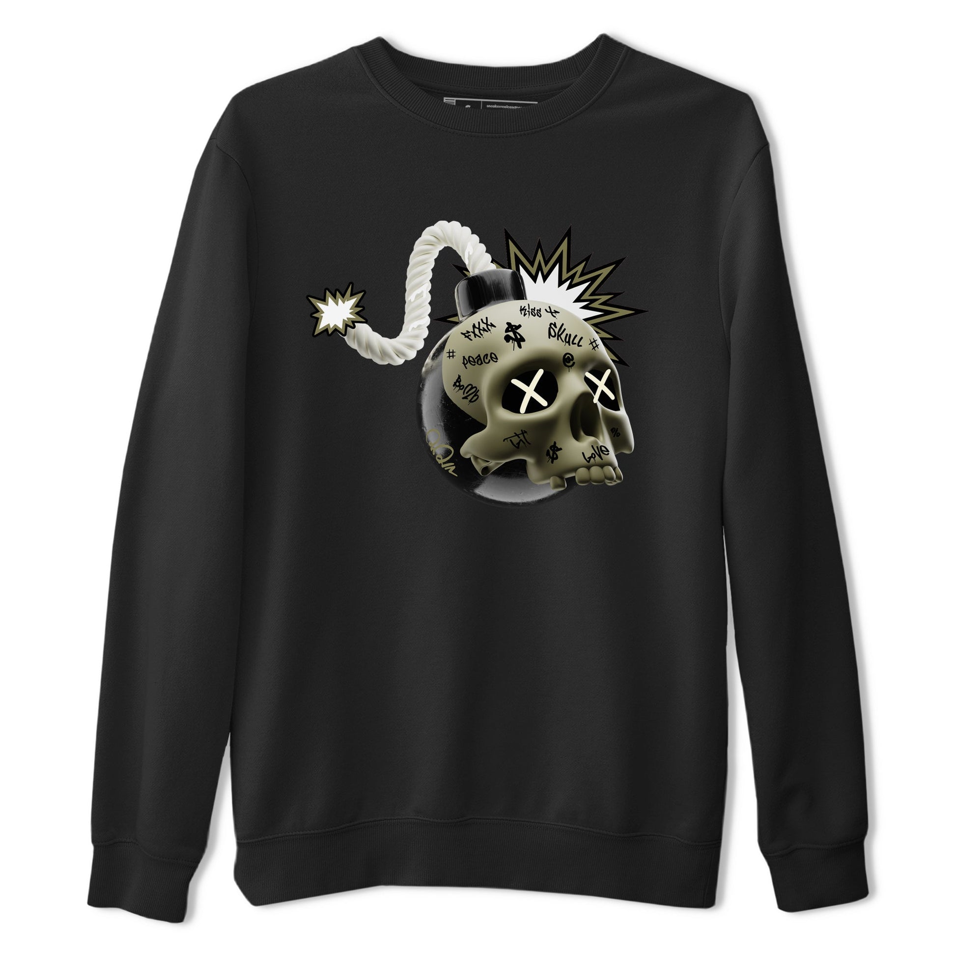 Air Jordan 4 Medium Olive shirt to match jordans Skull Bomb sneaker tees AJ4Medium Olive SNRT Sneaker Release Tees Unisex Black 2 T-Shirt