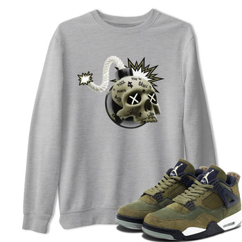 Air Jordan 4 Medium Olive shirt to match jordans Skull Bomb sneaker tees AJ4Medium Olive SNRT Sneaker Release Tees Unisex Heather Grey 1 T-Shirt
