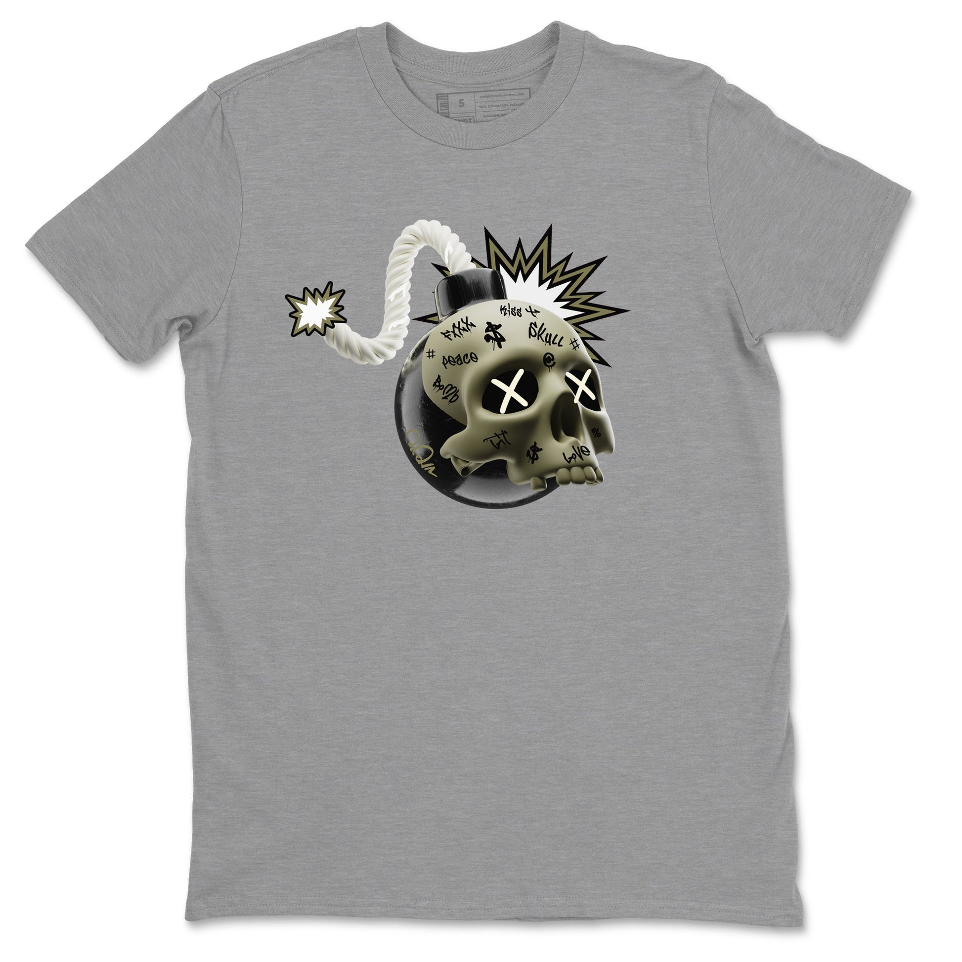 Air Jordan 4 Medium Olive shirt to match jordans Skull Bomb sneaker tees AJ4Medium Olive SNRT Sneaker Release Tees Unisex Heather Grey 2 T-Shirt