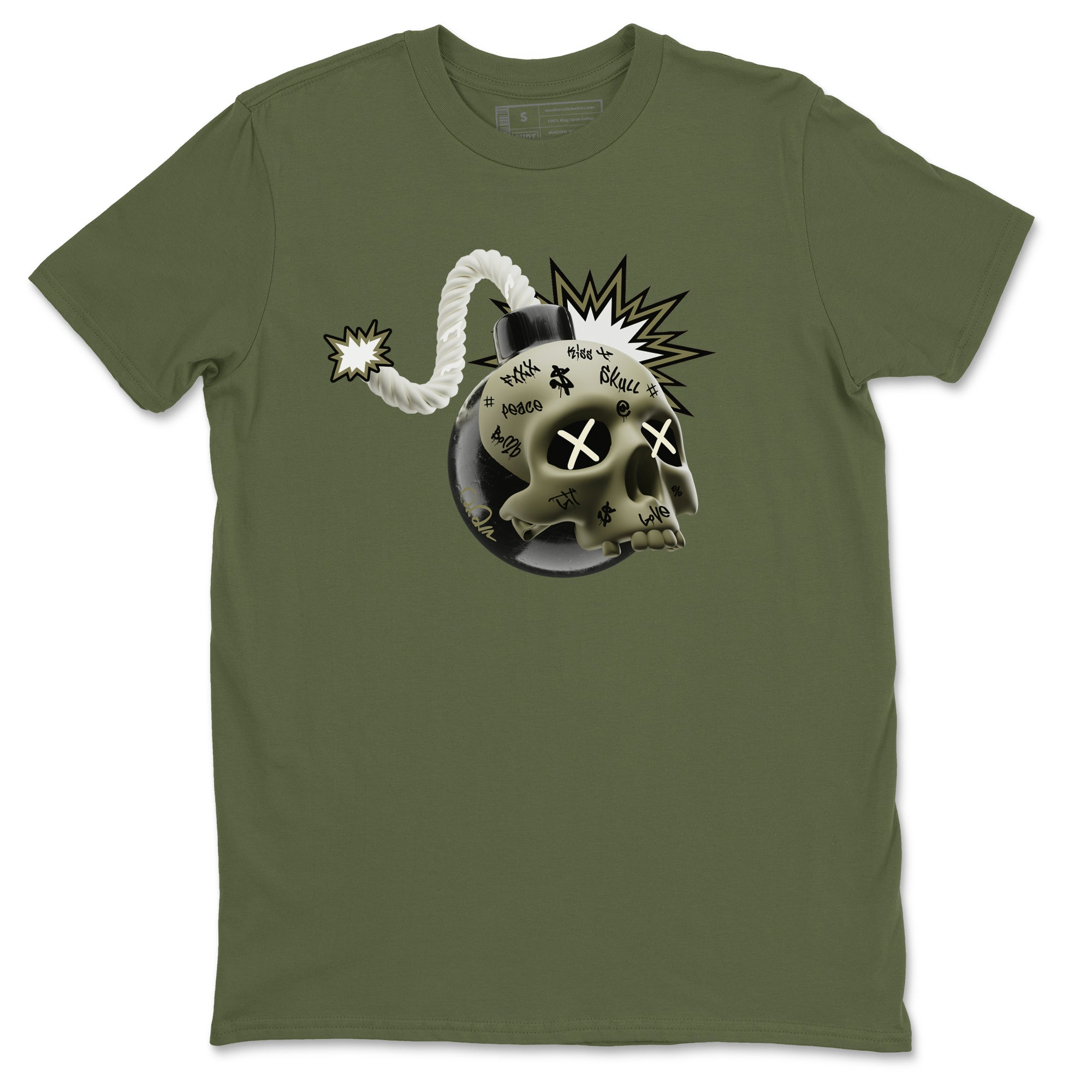 Air Jordan 4 Medium Olive shirt to match jordans Skull Bomb sneaker tees AJ4Medium Olive SNRT Sneaker Release Tees Unisex Military Green 2 T-Shirt