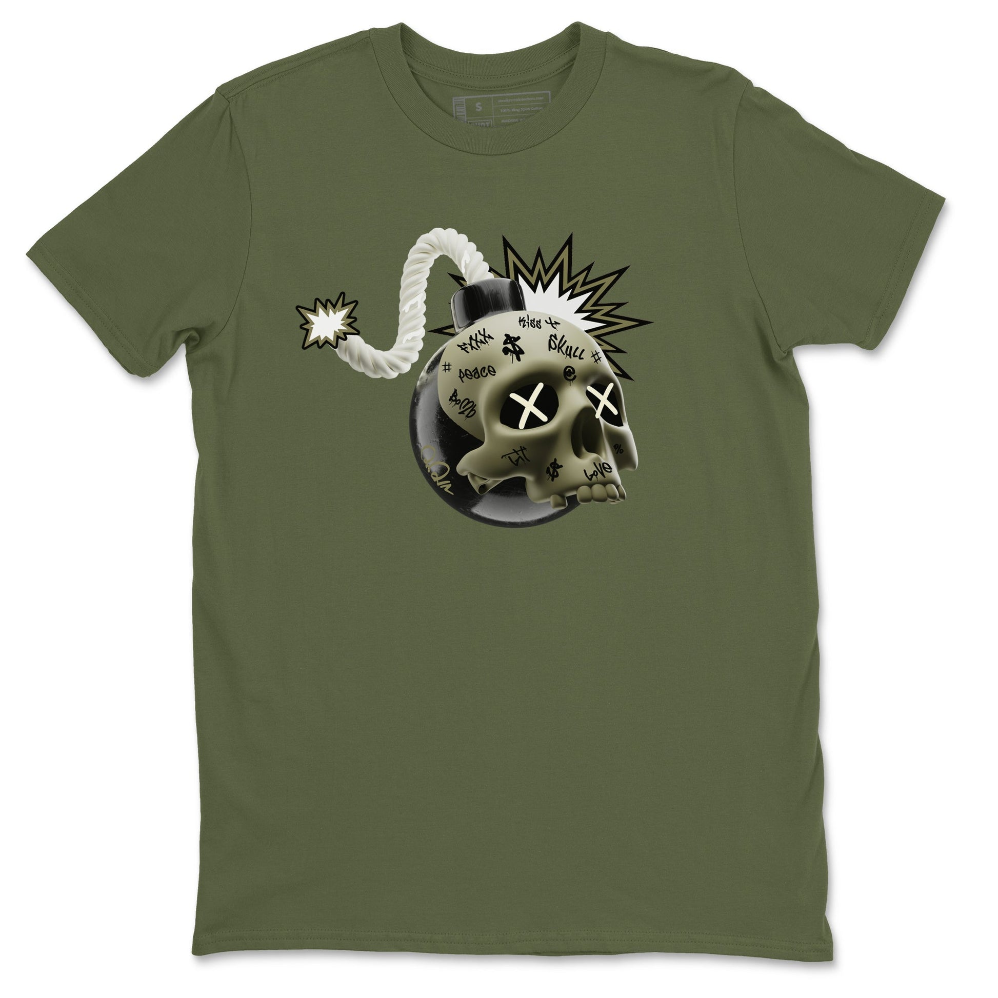 Air Jordan 4 Medium Olive shirt to match jordans Skull Bomb sneaker tees AJ4Medium Olive SNRT Sneaker Release Tees Unisex Military Green 2 T-Shirt
