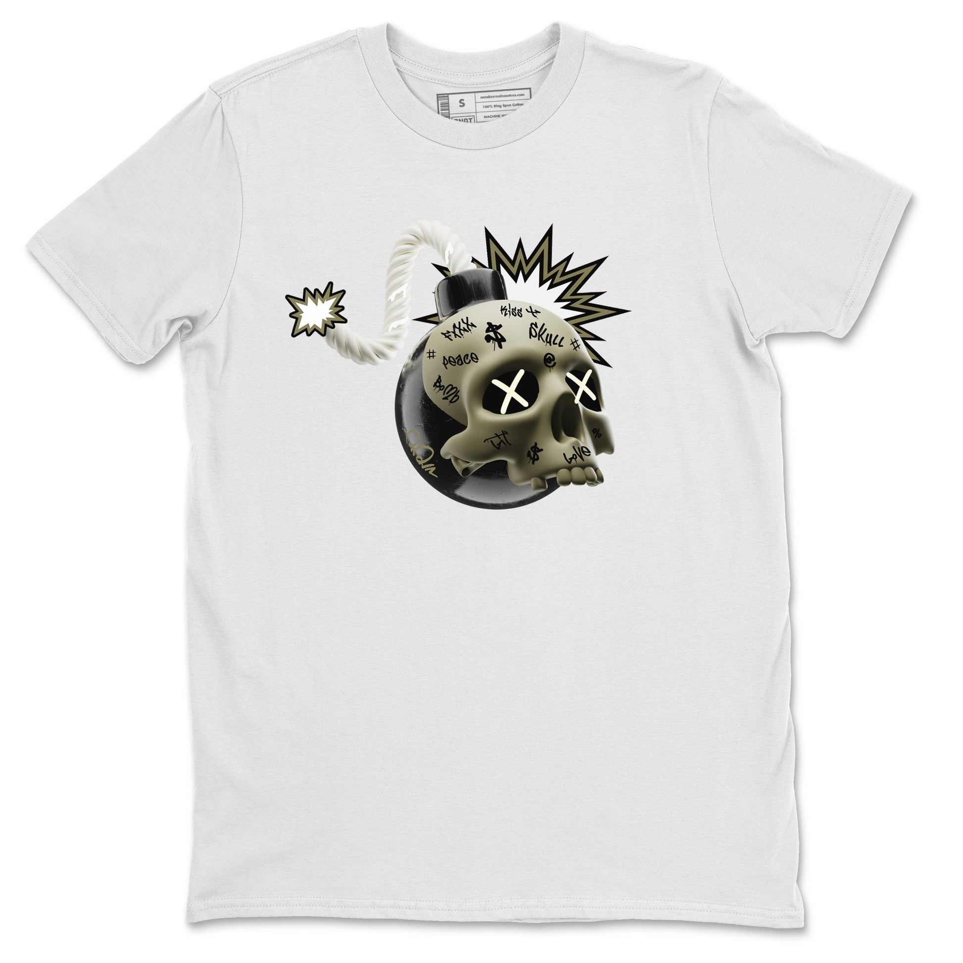 Air Jordan 4 Medium Olive shirt to match jordans Skull Bomb sneaker tees AJ4Medium Olive SNRT Sneaker Release Tees Unisex White 2 T-Shirt