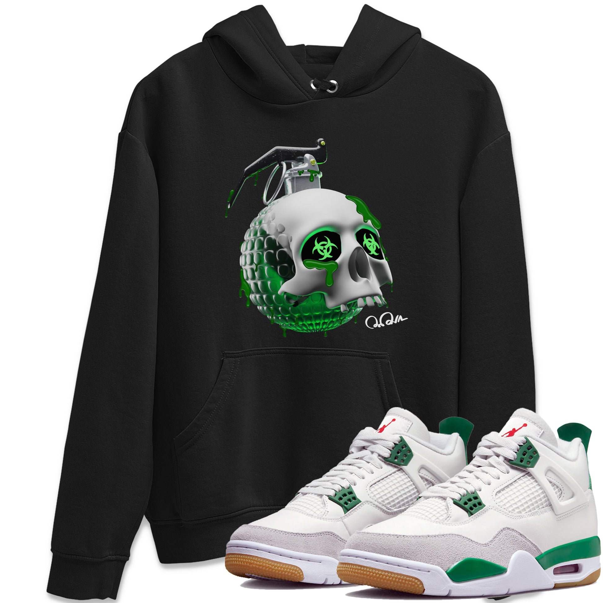 Air Jordan 4 Pine Green Sneaker Match Tees Skull Bomb Sneaker Tees AJ4 Pine Green Sneaker Release Tees Unisex Shirts Black 1