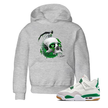 Air Jordan 4 Pine Green Sneaker Match Tees Skull Bomb Sneaker Tees AJ4 Pine Green Sneaker Release Tees Kids Shirts Heather Grey 1