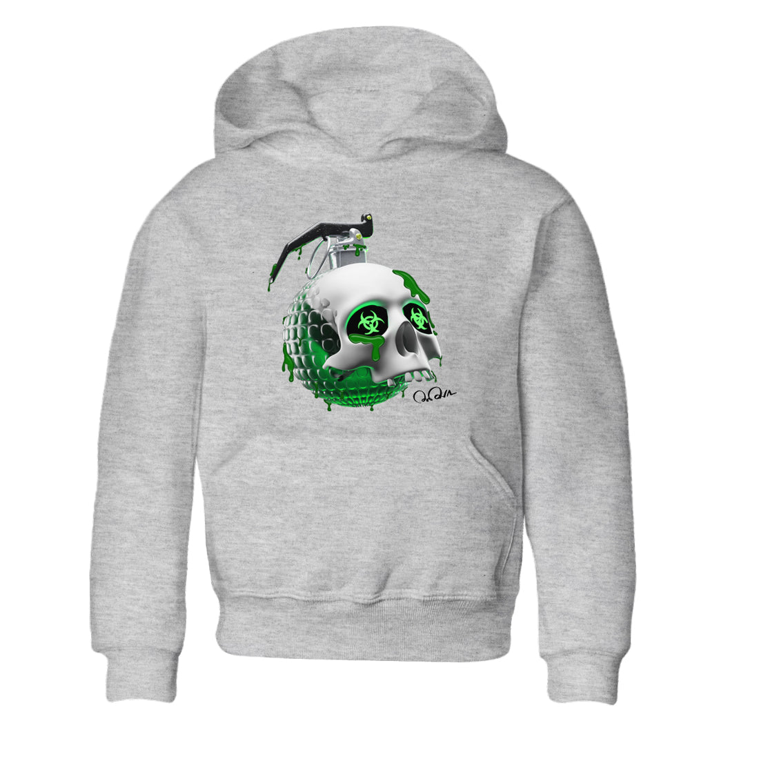 Air Jordan 4 Pine Green Sneaker Match Tees Skull Bomb Sneaker Tees AJ4 Pine Green Sneaker Release Tees Kids Shirts Heather Grey 2