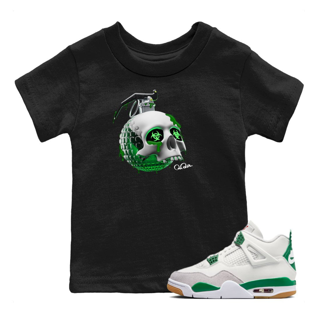 Jordan 4 Pine Green SB Sneaker Match Tees Skull Bomb Sneaker Tees AJ4 Pine Green SB Sneaker Tees Sneaker Release Shirts Kids Shirts Black 1