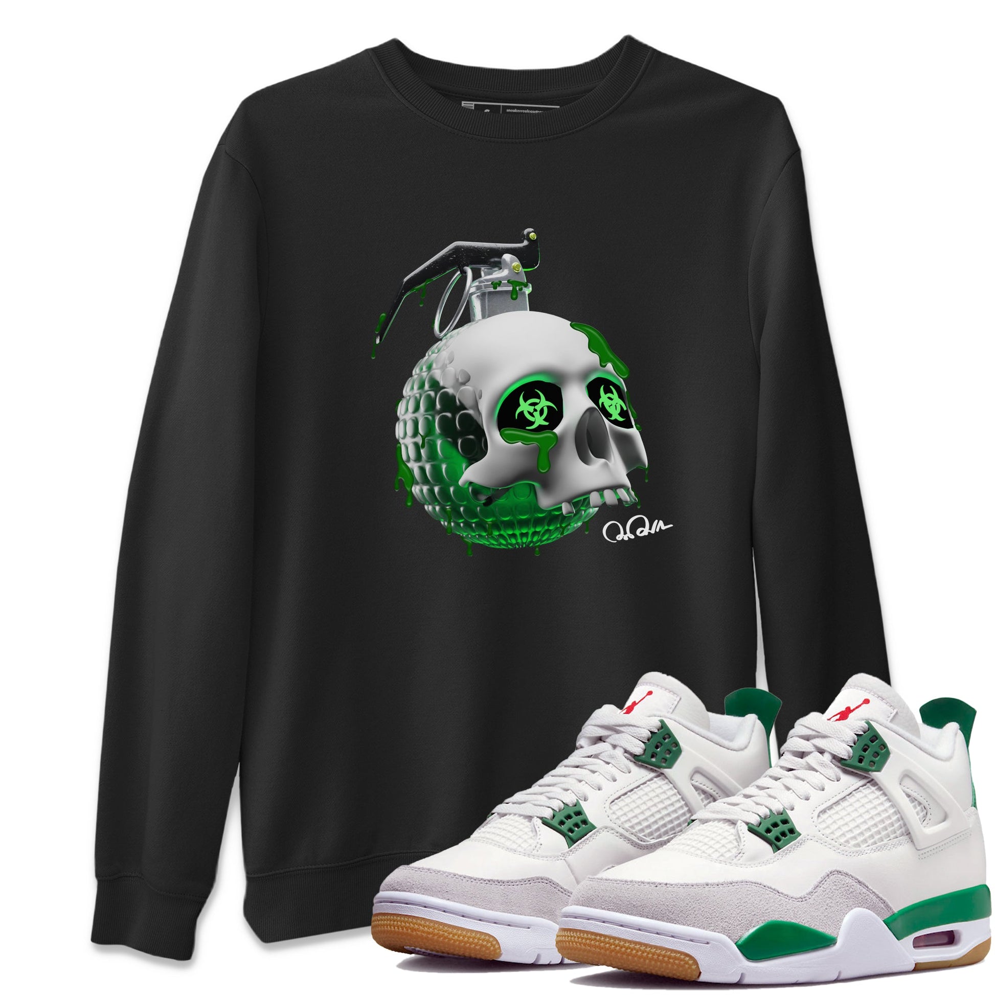 Air Jordan 4 Pine Green Sneaker Match Tees Skull Bomb Sneaker Tees AJ4 Pine Green Sneaker Release Tees Unisex Shirts Black 1