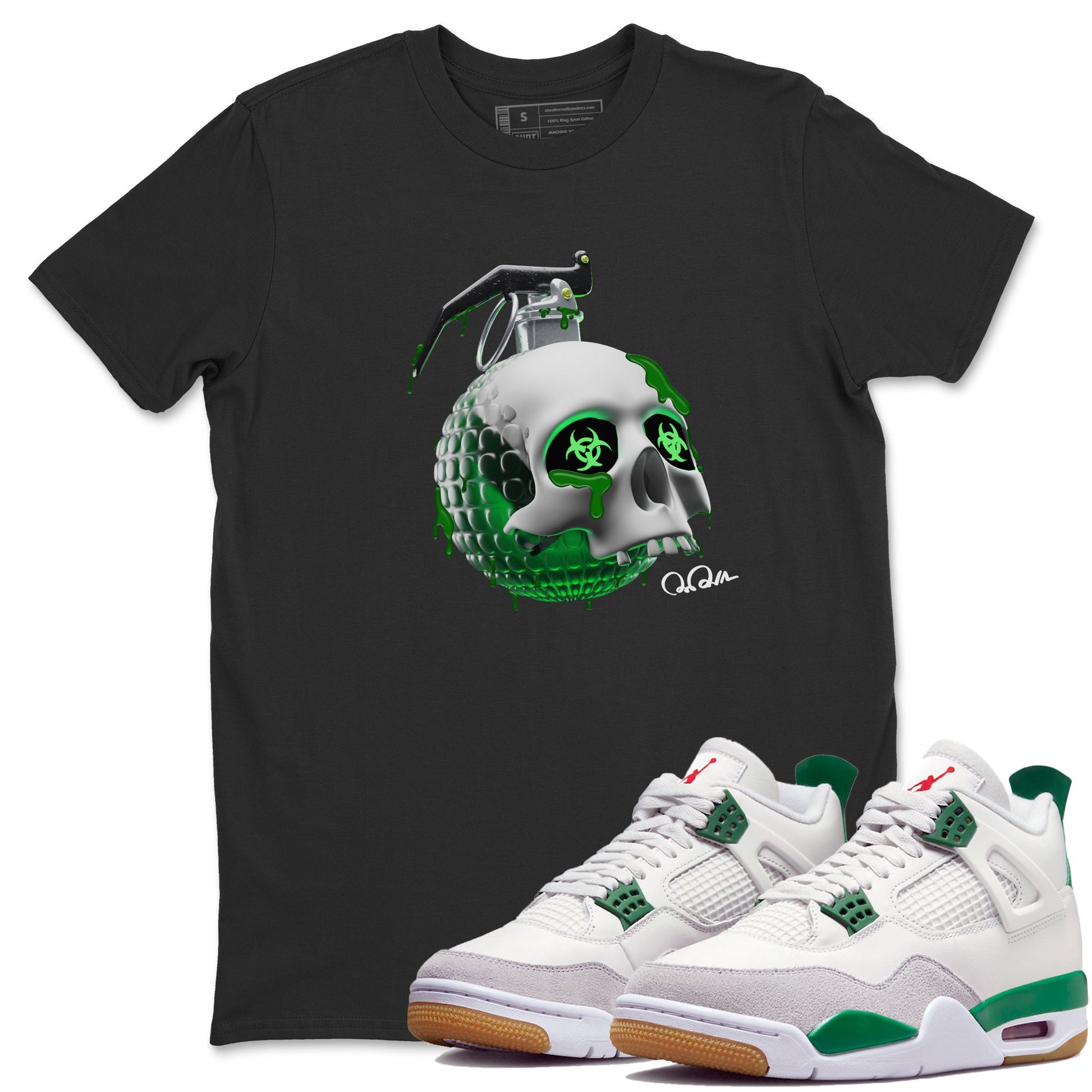 Air Jordan 4 Pine Green Sneaker Match Tees Skull Bomb Sneaker Tees AJ4 Pine Green Sneaker Release Tees Unisex Shirts Black 1
