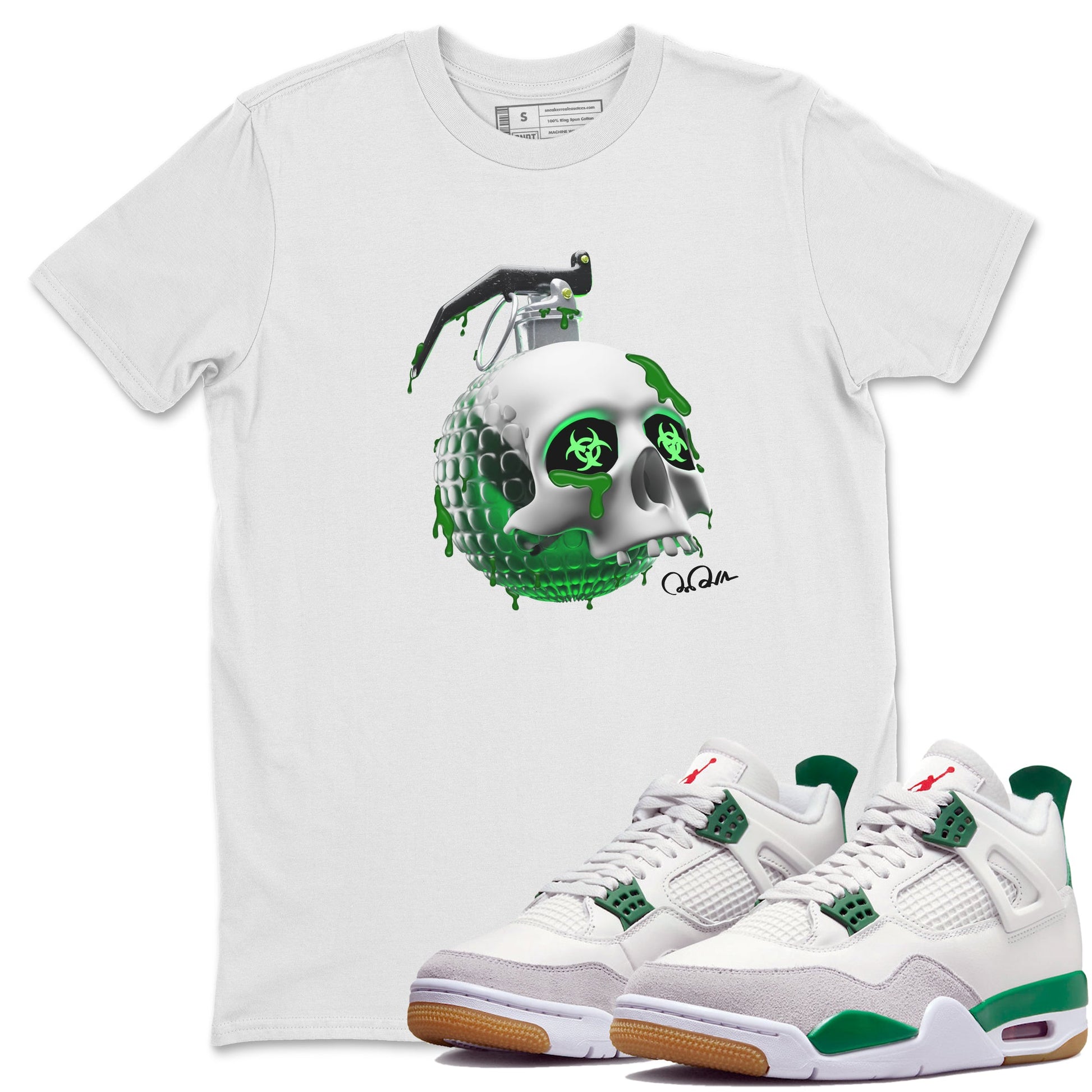 Air Jordan 4 Pine Green Sneaker Match Tees Skull Bomb Sneaker Tees AJ4 Pine Green Sneaker Release Tees Unisex Shirts White 1