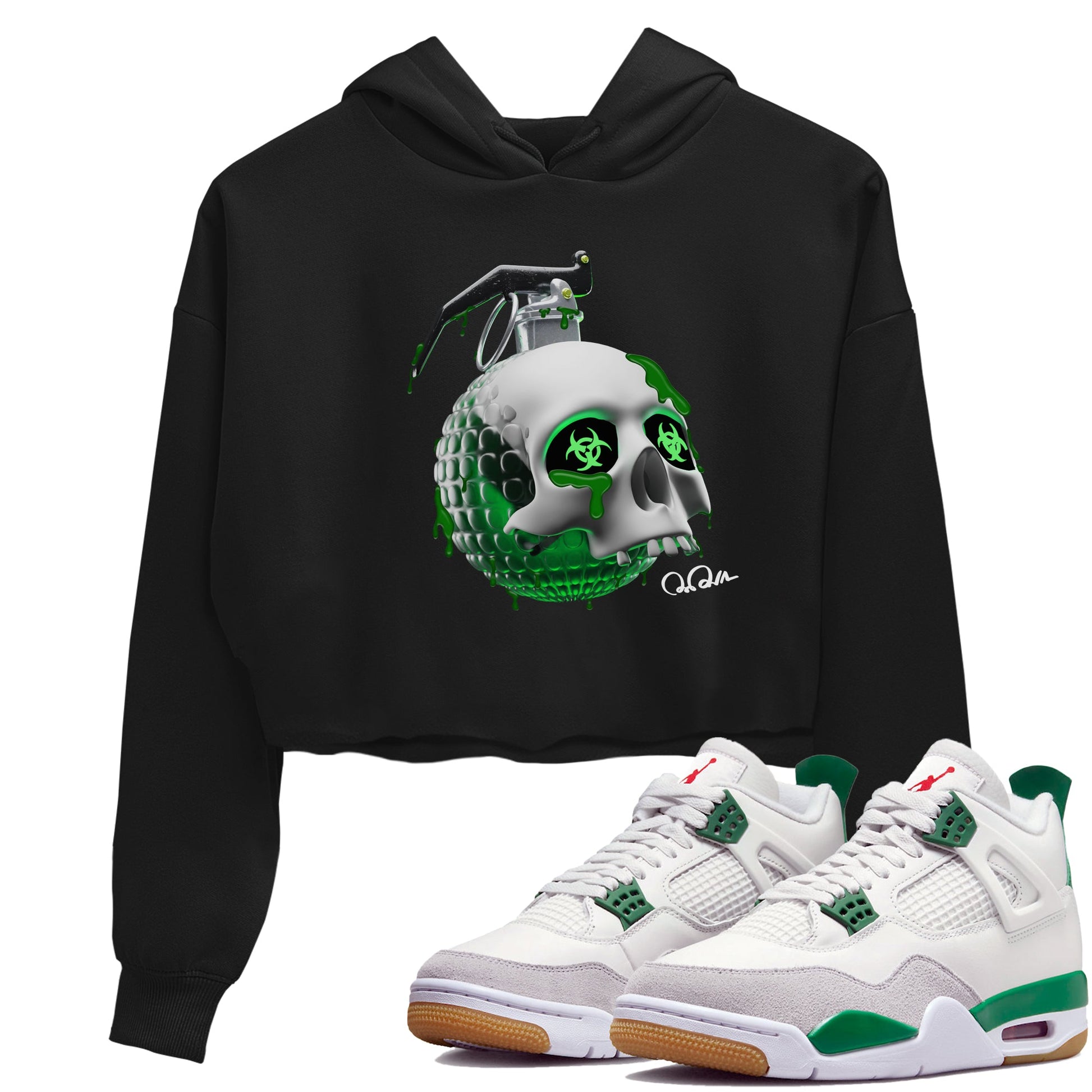 Air Jordan 4 Pine Green Sneaker Match Tees Skull Bomb Sneaker Tees AJ4 Pine Green Sneaker Release Tees Women's Shirts Black 1