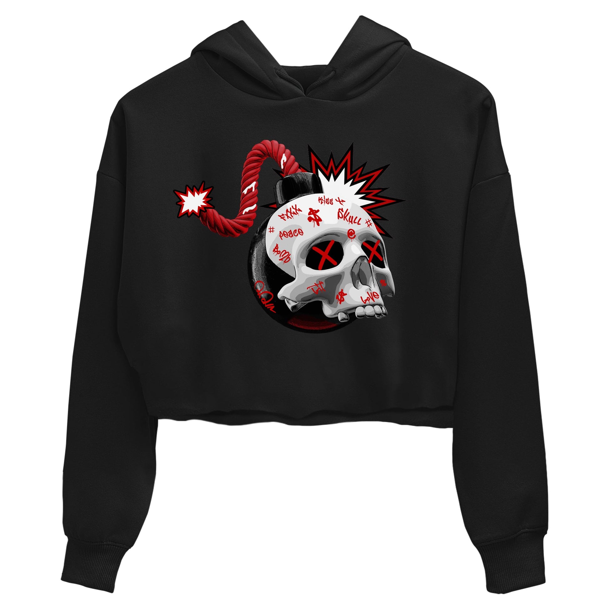 Air Jordan 4 Red Cement Sneaker Match Tees Skull Bomb Sneaker Tees AJ4 Retro OG Red Cement Sneaker Release Tees Women's Shirts Black 2