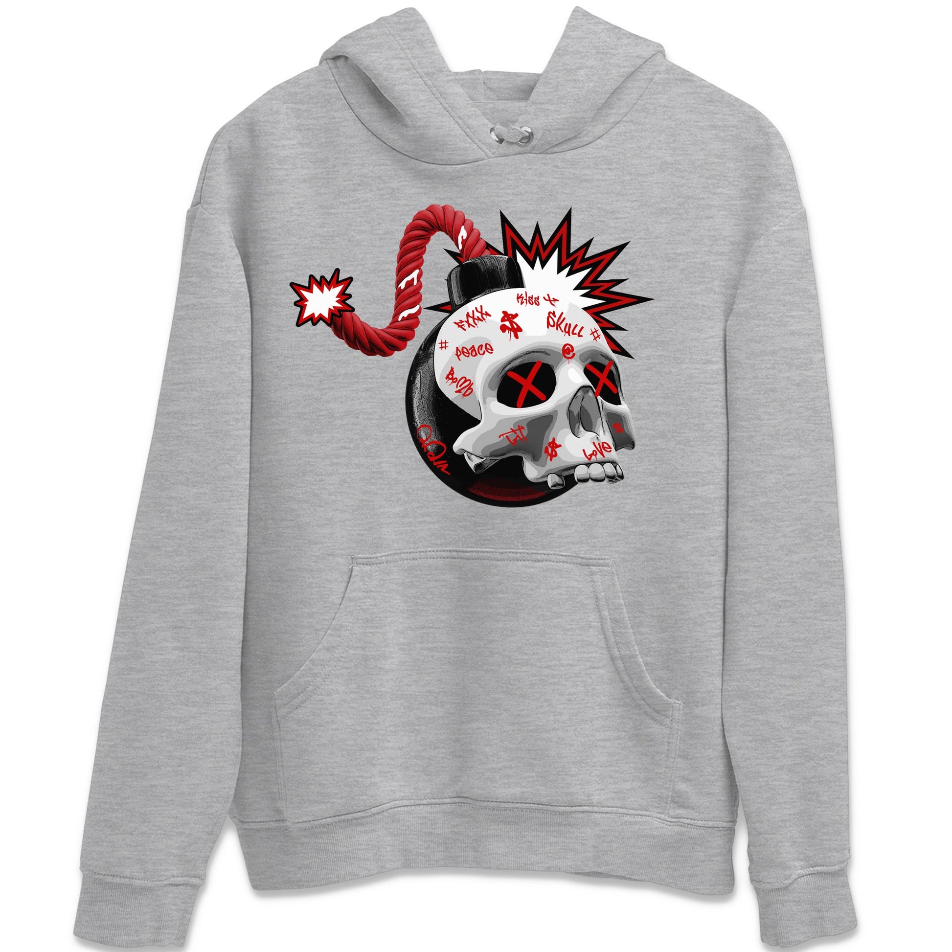 Air Jordan 4 Red Cement Sneaker Match Tees Skull Bomb Sneaker Tees AJ4 Retro OG Red Cement Sneaker Release Tees Unisex Shirts Heather Grey 2