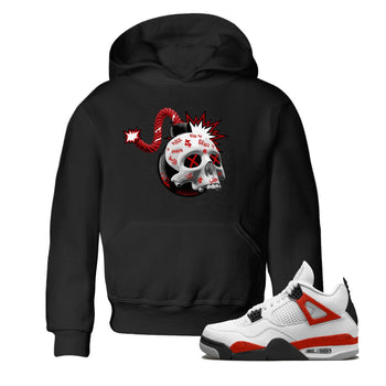 Air Jordan 4 Red Cement Sneaker Match Tees Skull Bomb Sneaker Tees AJ4 Retro OG Red Cement Sneaker Release Tees Kids Shirts Black 1