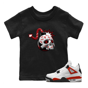 Air Jordan 4 Red Cement Sneaker Match Tees Skull Bomb Sneaker Tees AJ4 Retro OG Red Cement Sneaker Release Tees Kids Shirts Black 1