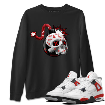 Air Jordan 4 Red Cement Sneaker Match Tees Skull Bomb Sneaker Tees AJ4 Retro OG Red Cement Sneaker Release Tees Unisex Shirts Black 1