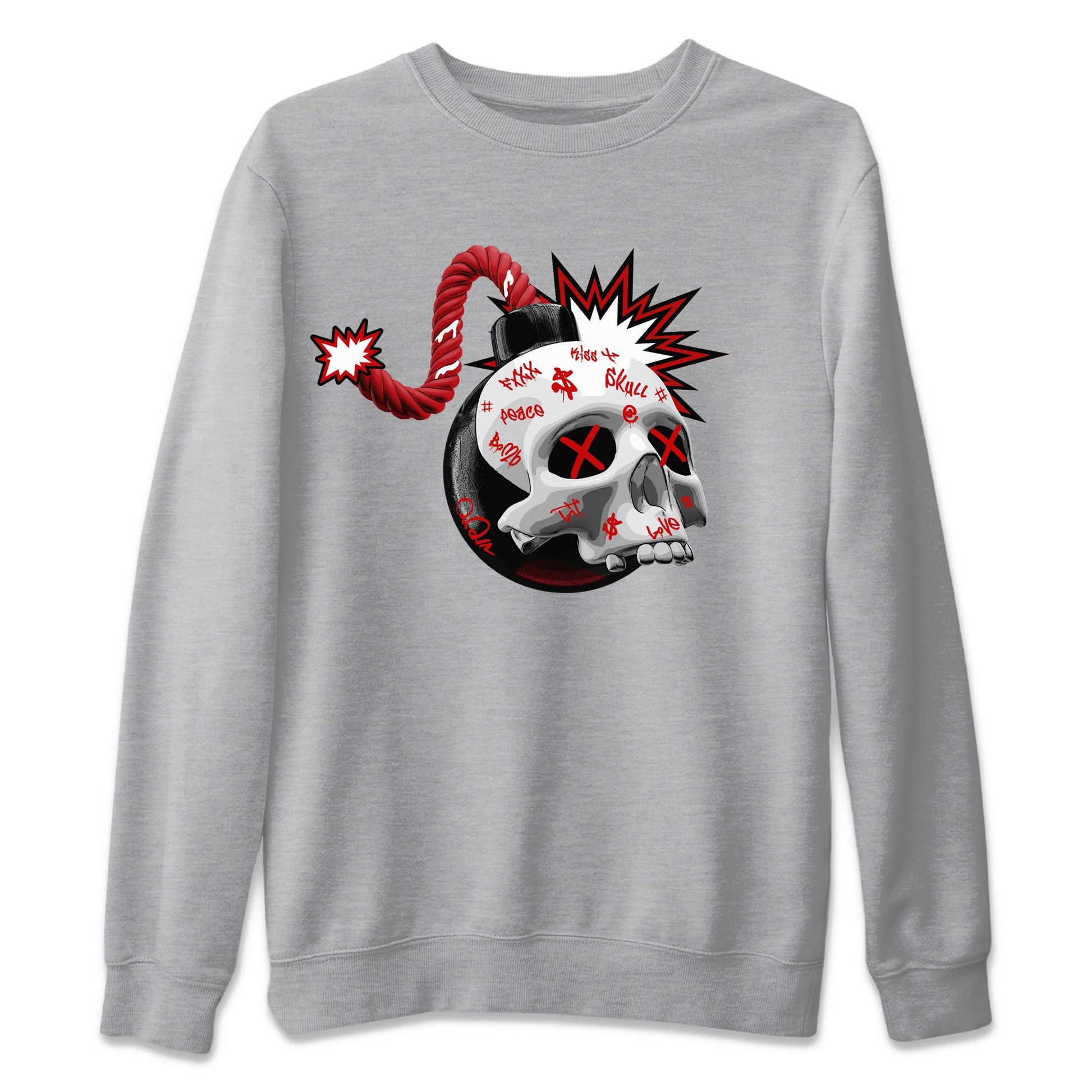 Air Jordan 4 Red Cement Sneaker Match Tees Skull Bomb Sneaker Tees AJ4 Retro OG Red Cement Sneaker Release Tees Unisex Shirts Heather Grey 2
