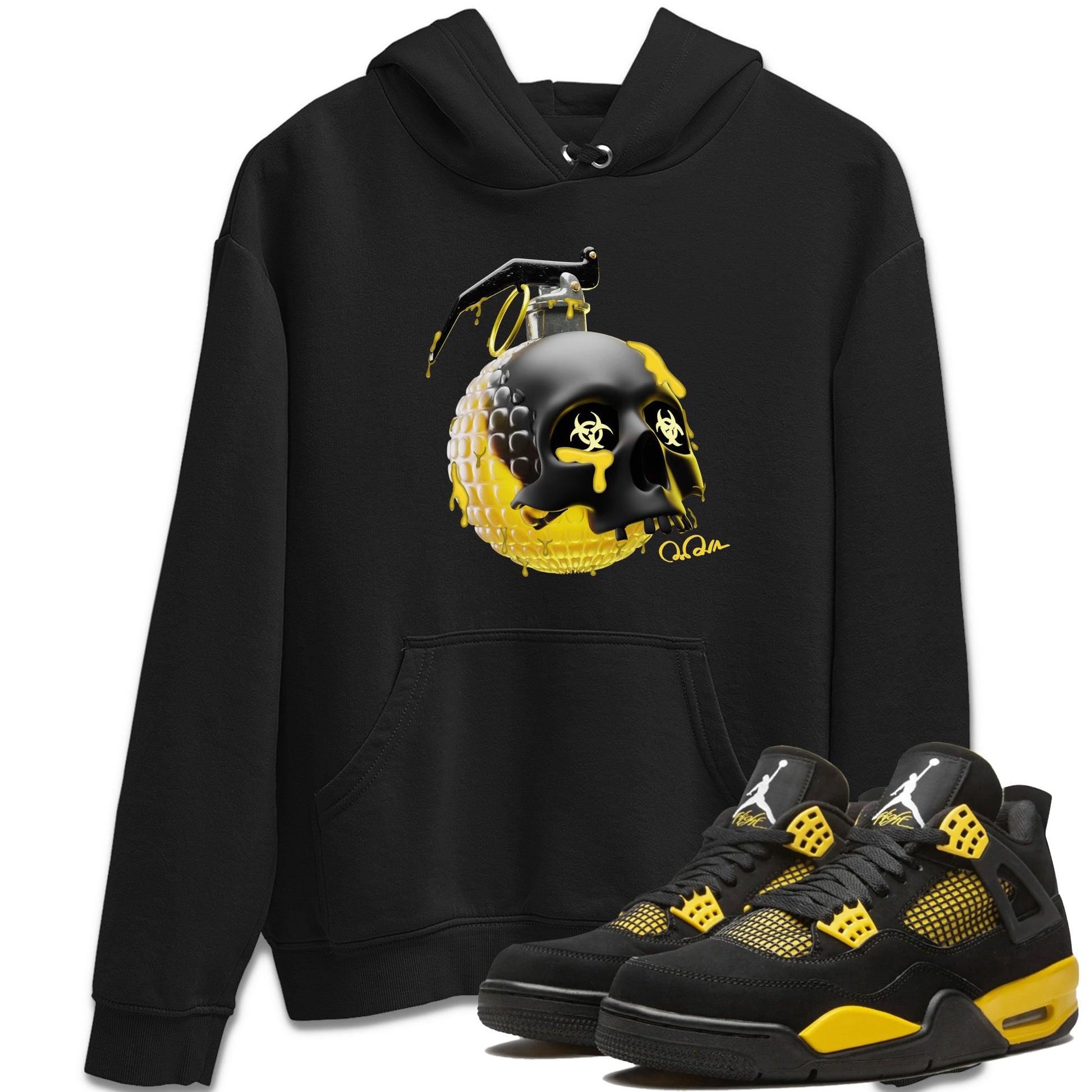 Air Jordan 4 Thunder Sneaker Match Tees Skull Bomb Sneaker Tees AJ4 Thunder Jumpman Sneaker Release Tees Unisex Shirts Black 1