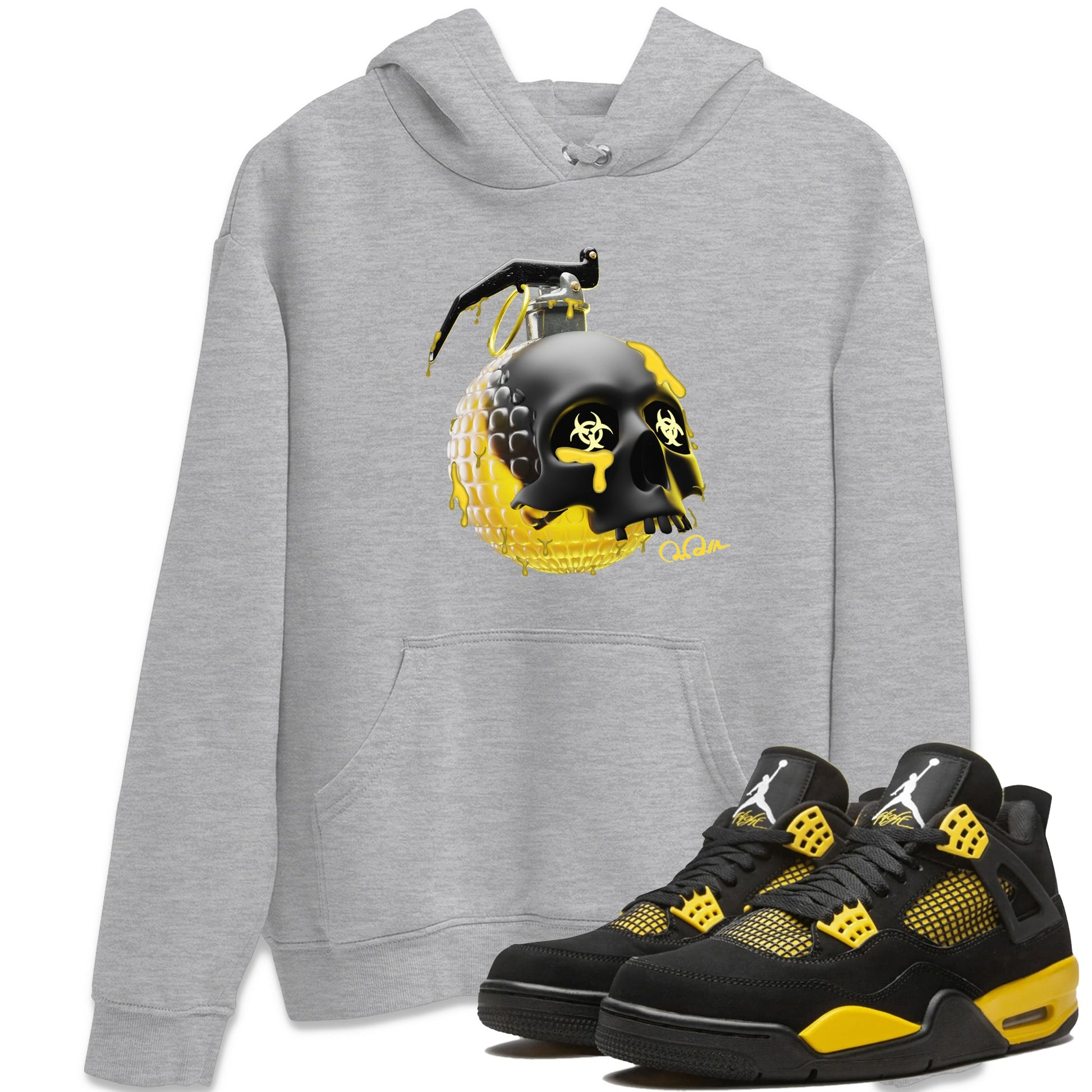 Air Jordan 4 Thunder Sneaker Match Tees Skull Bomb Sneaker Tees AJ4 Thunder Jumpman Sneaker Release Tees Unisex Shirts Heather Grey 1