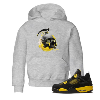 Air Jordan 4 Thunder Sneaker Match Tees Skull Bomb Sneaker Tees AJ4 Thunder Jumpman Sneaker Release Tees Kids Shirts Heather Grey 1