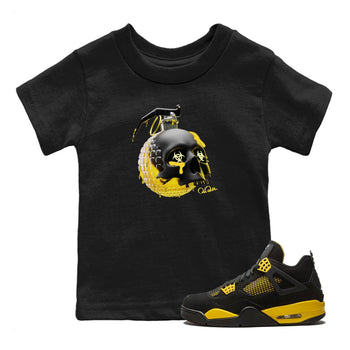 Air Jordan 4 Thunder Sneaker Match Tees Skull Bomb Sneaker Tees AJ4 Thunder Jumpman Sneaker Release Tees Kids Shirts Black 1