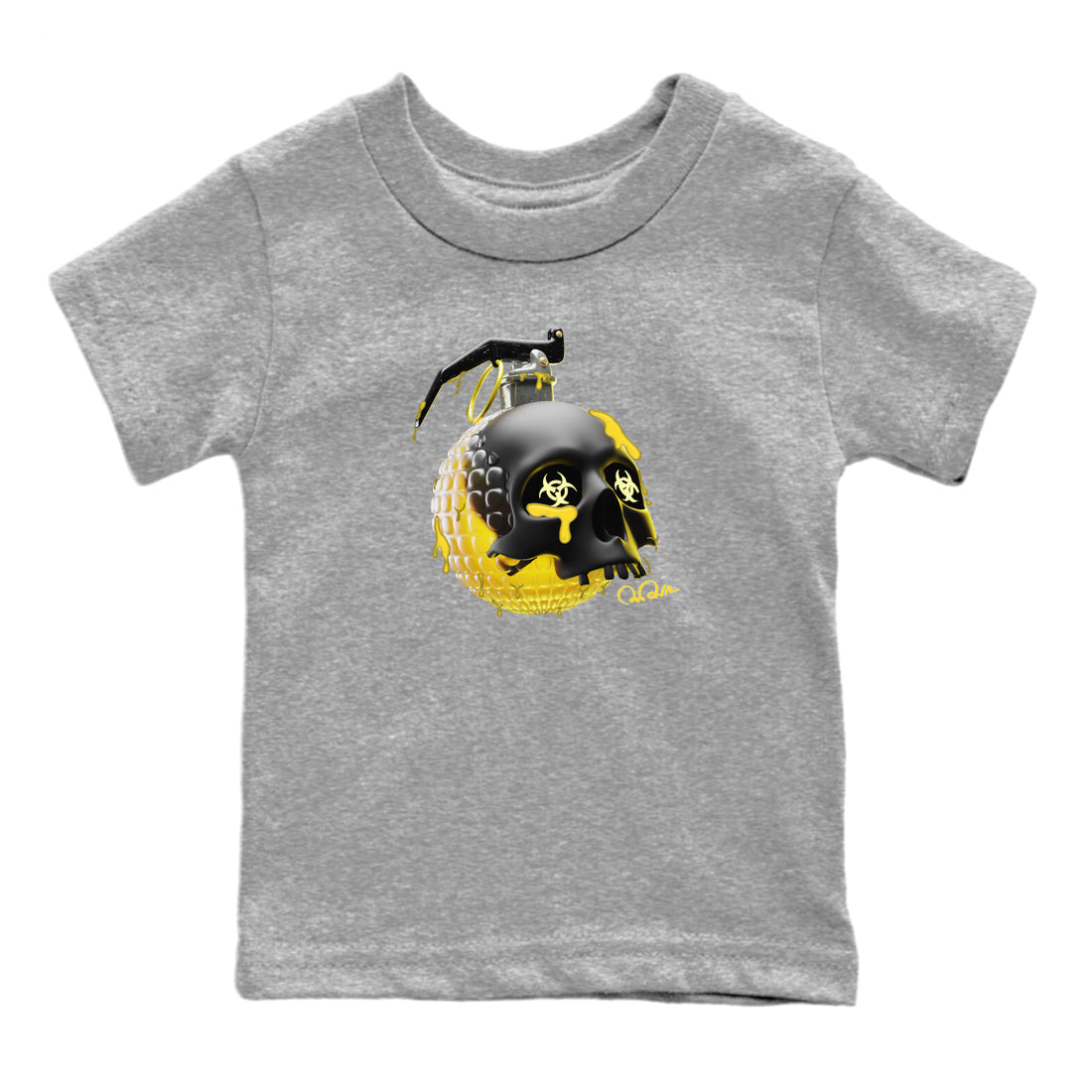 Air Jordan 4 Thunder Sneaker Match Tees Skull Bomb Sneaker Tees AJ4 Thunder Jumpman Sneaker Release Tees Kids Shirts Heather Grey 2