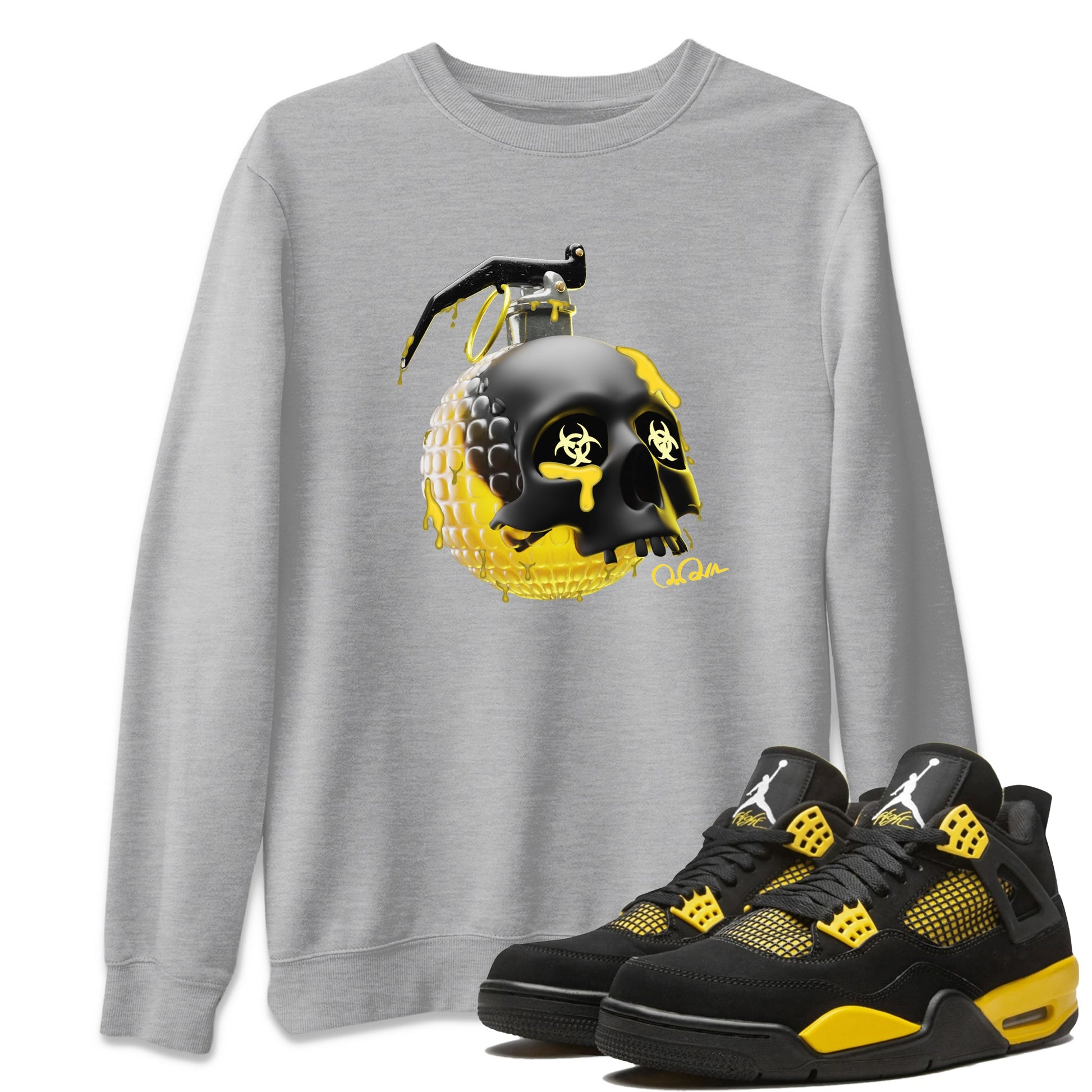 Air Jordan 4 Thunder Sneaker Match Tees Skull Bomb Sneaker Tees AJ4 Thunder Jumpman Sneaker Release Tees Unisex Shirts Heather Grey 1